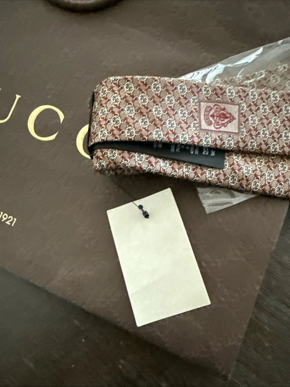 GUCCI Tie GG Pattern Gold / Brown Interlock 100% silk 100% Authentic Vintage